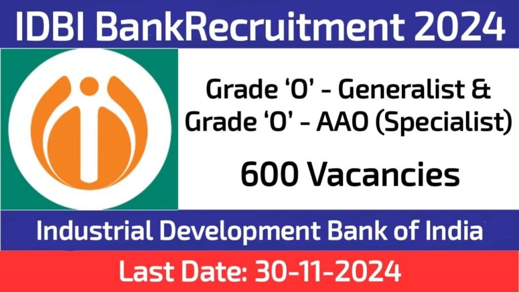 IDBI Bank Assistant Manager and Specialist Recruitment 2024 Apply for 100 vacancies