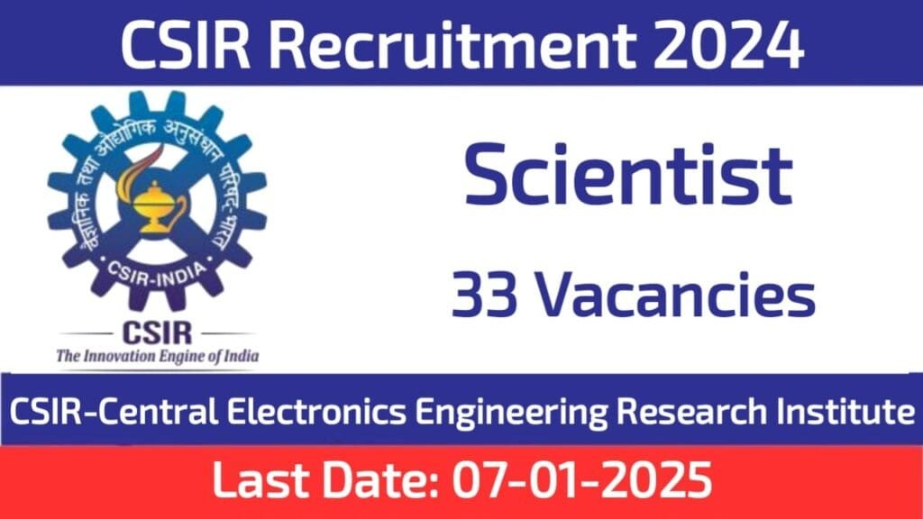 Central Electronics Research Pilani Scientist Recruitment 2024 Central Electronics Research Pilani Scientist Recruitment 2024