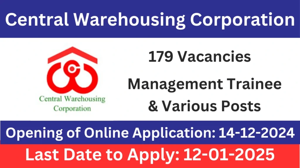 Central Warehousing Corporation Various Post Recruitment 2024 for 179 Vacancies Central Warehousing Corporation Various Post Recruitment 2024 for 179 Vacancies
