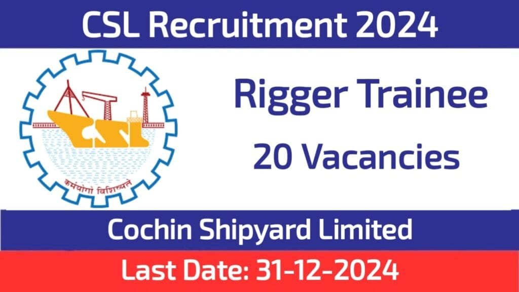 Cochin Shipyard Rigger Trainee Recruitment 2024 Apply for 20 Posts