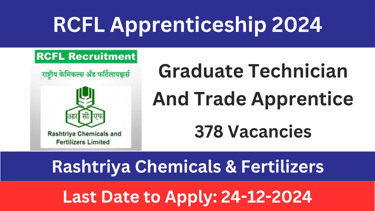 RCFL Apprenticeship Recruitment 2024 for 378 Graduate Technician And Trade Apprentice