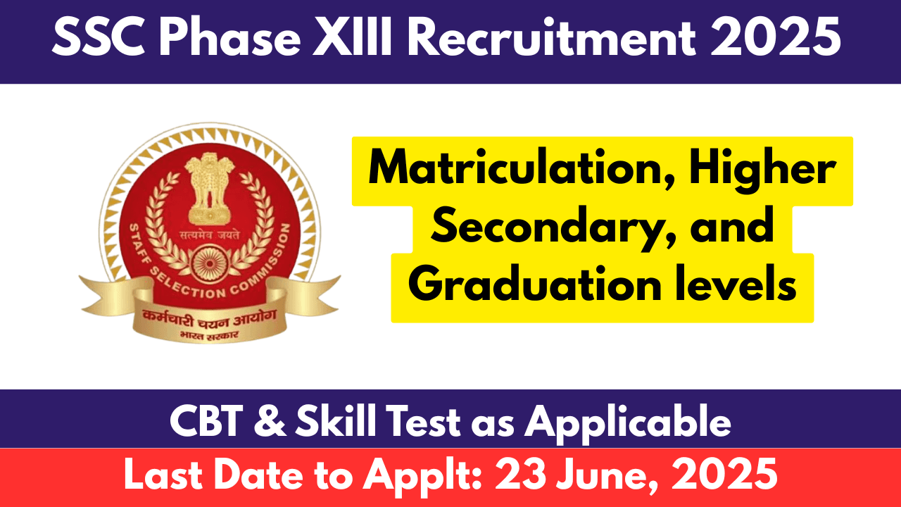 SSC Phase XIII Recruitment 2025 Matriculation, Higher Secondary, and Graduation levels